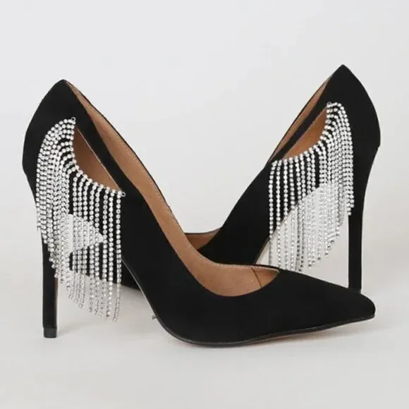 Jaggar Diamante Black Suede Rhinestone Pumps - Picture 2 of 5